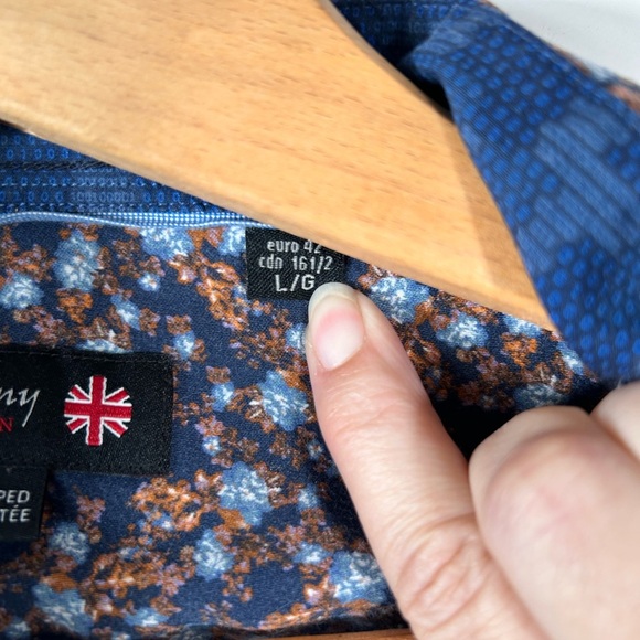 Anthony of London poplin button-down shirt, Large, navy pattern, Business Casual - Picture 7 of 8